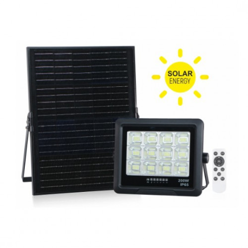Solarni LED reflektor 200W crni 6500K sa daljinskim - Led reflektori