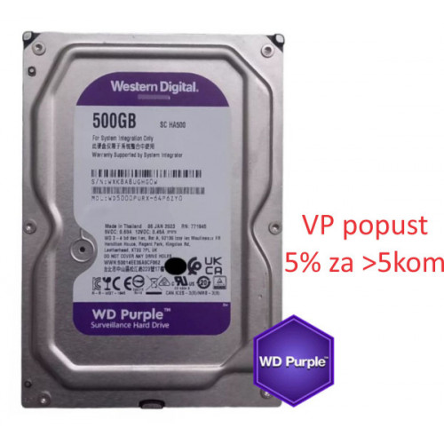 WD Purple HDD 3.5 500GB WD5000PURX - Hard disk za video nadzor WD Purple HDD 3.5 500GB WD5000PURX - Hard disk za video nadzor