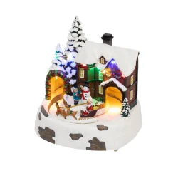 LED diorama Snežna koliba sa pokretnim sankama, novogodišnji ukras HOME DRM15
