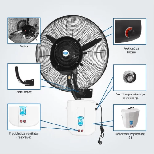 PROSTO zidni ventilator sa raspršivačem 9 l - Ostala oprema PROSTO zidni ventilator sa raspršivačem 9 l - Ostala oprema
