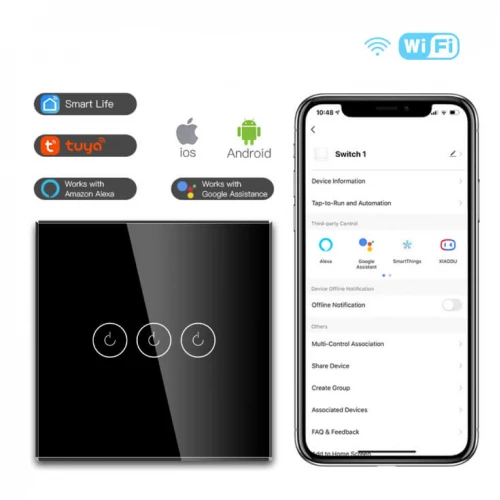 Wi-Fi smart prekidač svetla sa N provodnikom 3x5A - Ostala oprema Wi-Fi smart prekidač svetla sa N provodnikom 3x5A - Ostala oprema
