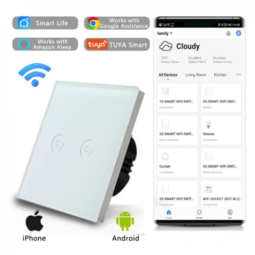 Wi-Fi smart prekidač svetla sa N provodnikom 2x5A - Led oprema Wi-Fi smart prekidač svetla sa N provodnikom 2x5A - Led oprema