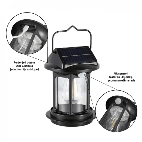 Solarna lampa fenjer sa senzorom pokreta - Led spoljna rasveta