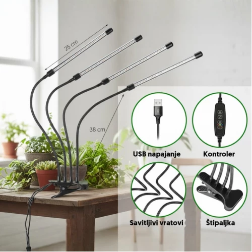 Četvorostruka lampa za biljke 16W, štipaljka - Lampe za biljke