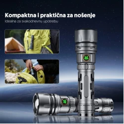 LED Baterijska Lampa 1500 lumena, Domet 700 m, Vodootporna, 5000 mAh, USB-C