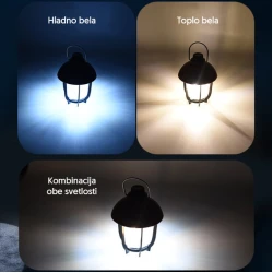Prenosna Punjiva LED Kamping Lampa 3 Boje, Metalna Drška, Zelena