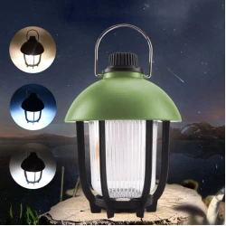 Prenosna Punjiva LED Kamping Lampa 3 Boje, Metalna Drška, Zelena