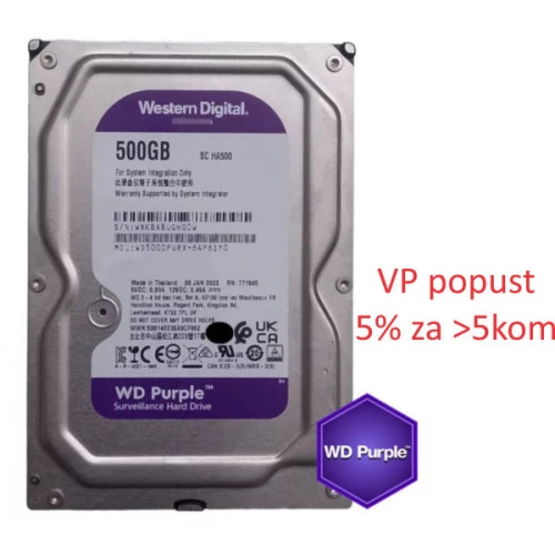 WD Purple HDD 3.5 500GB WD5000PURX - Hard disk za video nadzor
