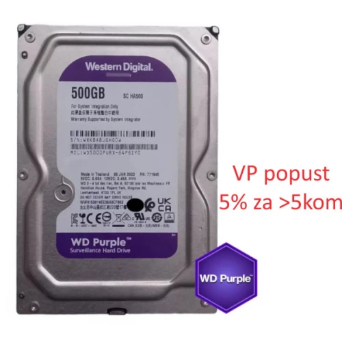 WD Purple HDD 3.5 500GB WD5000PURX - Hard disk za video nadzor WD Purple HDD 3.5 500GB WD5000PURX - Hard disk za video nadzor