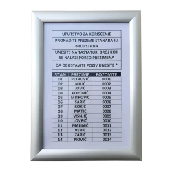 TEH-TEL T927 ram za spisak stanara A5 za Q2/Q2C interfon, 240x180x10 mm