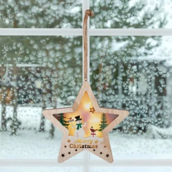 Home KLW17S drvena LED zvezda za prozor ili vrata sa sneškom, natpis Merry Christmas