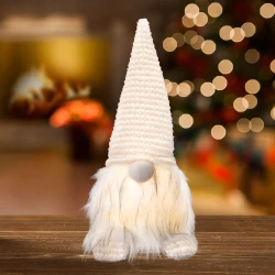 Home KDD40 plišani sedeći vilenjak sa LED diodom i tajmerom 40 cm, beli