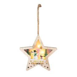 Home KLW17S drvena LED zvezda za prozor ili vrata sa sneškom, natpis Merry Christmas