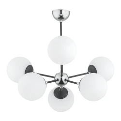 Mitea M11094-6 luster sa 6 belih staklenih kugli, hrom-crni, 6xE27