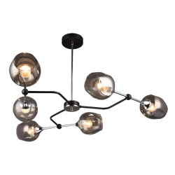 Mitea M11062-6 luster sa 6 sivih staklenih kugli, crni, 6xE27