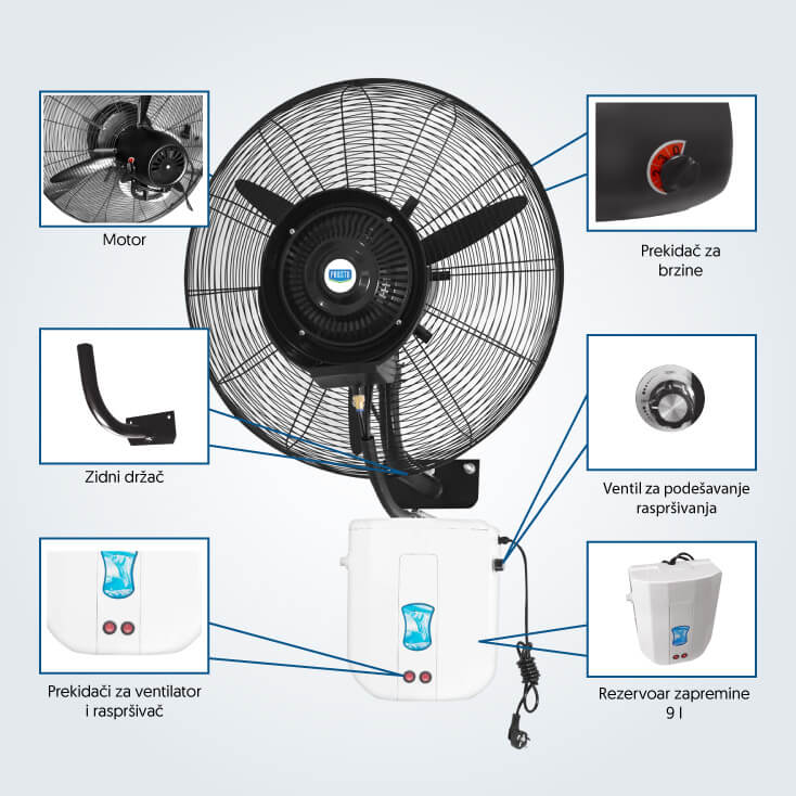 PROSTO zidni ventilator sa raspršivačem 9 l - Ostala oprema