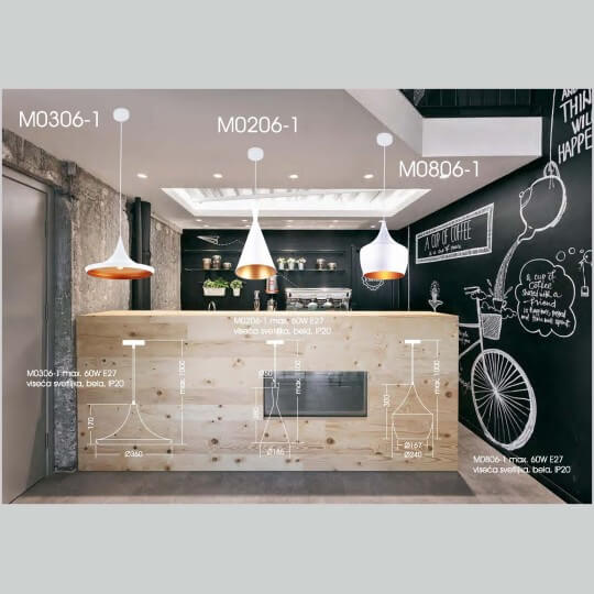 Visilica bela 1xE27 Max.60W/220V M0206-1 - Lusteri i visilice