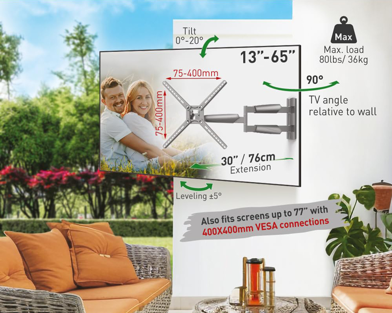BARKAN Zglobni Zidni Nosač za TV od 13 do 65 inča, Full Motion 36kg - Nosači za TV