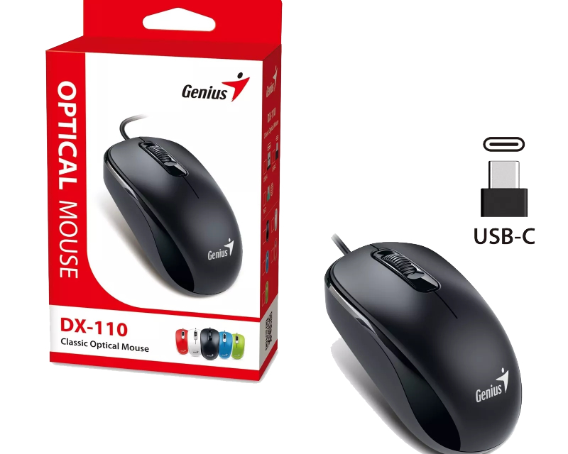 Genius Žični Optički Miš USB Tip C, 1200 DPI, Ambidekstrnski, Crni, 85 g - Miševi i tastature