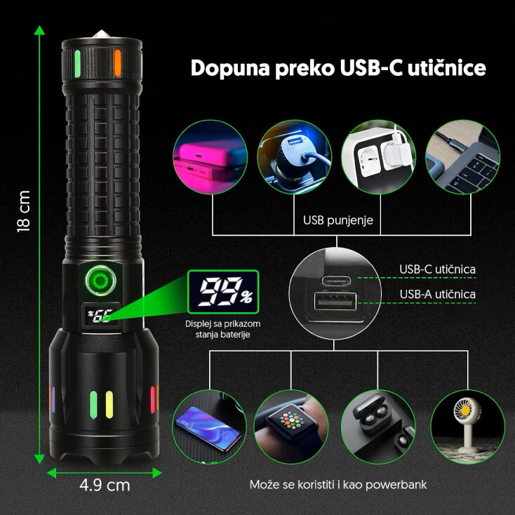 Punjiva LED baterijska lampa sa displejem - Led lampe na baterije