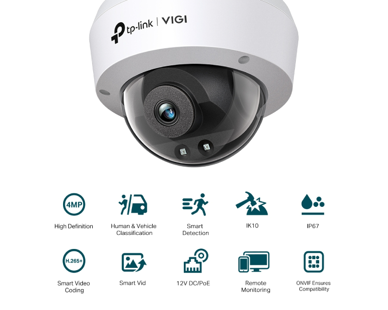 TP-Link VIGI 4MP IP dome kamera, IK10/IP67 - IP kamere