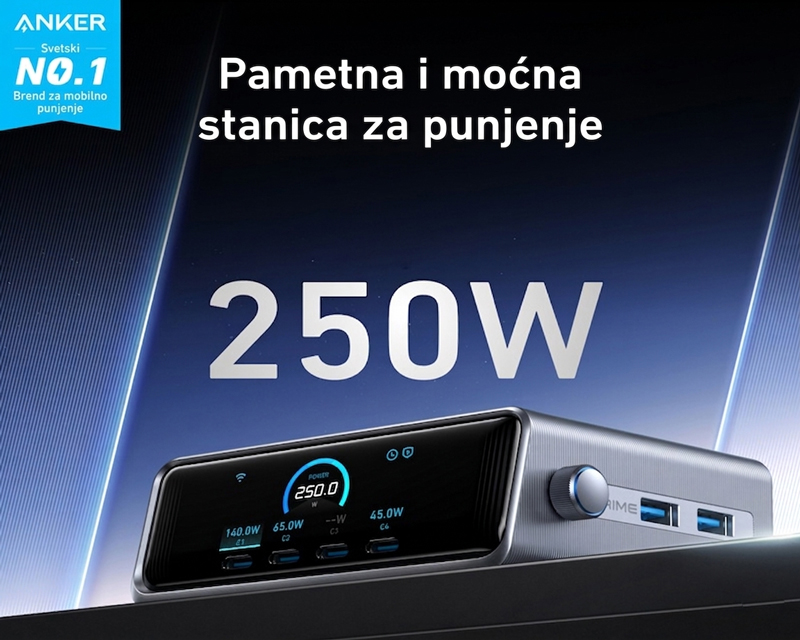 Anker 250W GaN punjač sa ekranom i 6 portova (MOB03340)