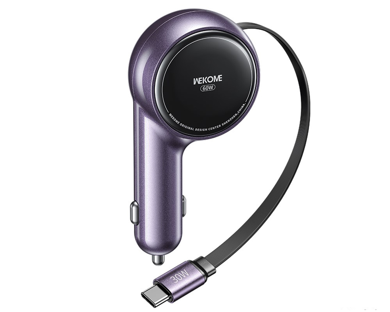 Wekome 30W auto punjač USB-C sa uvlačivim kablom ljubičasti (GPS01117)