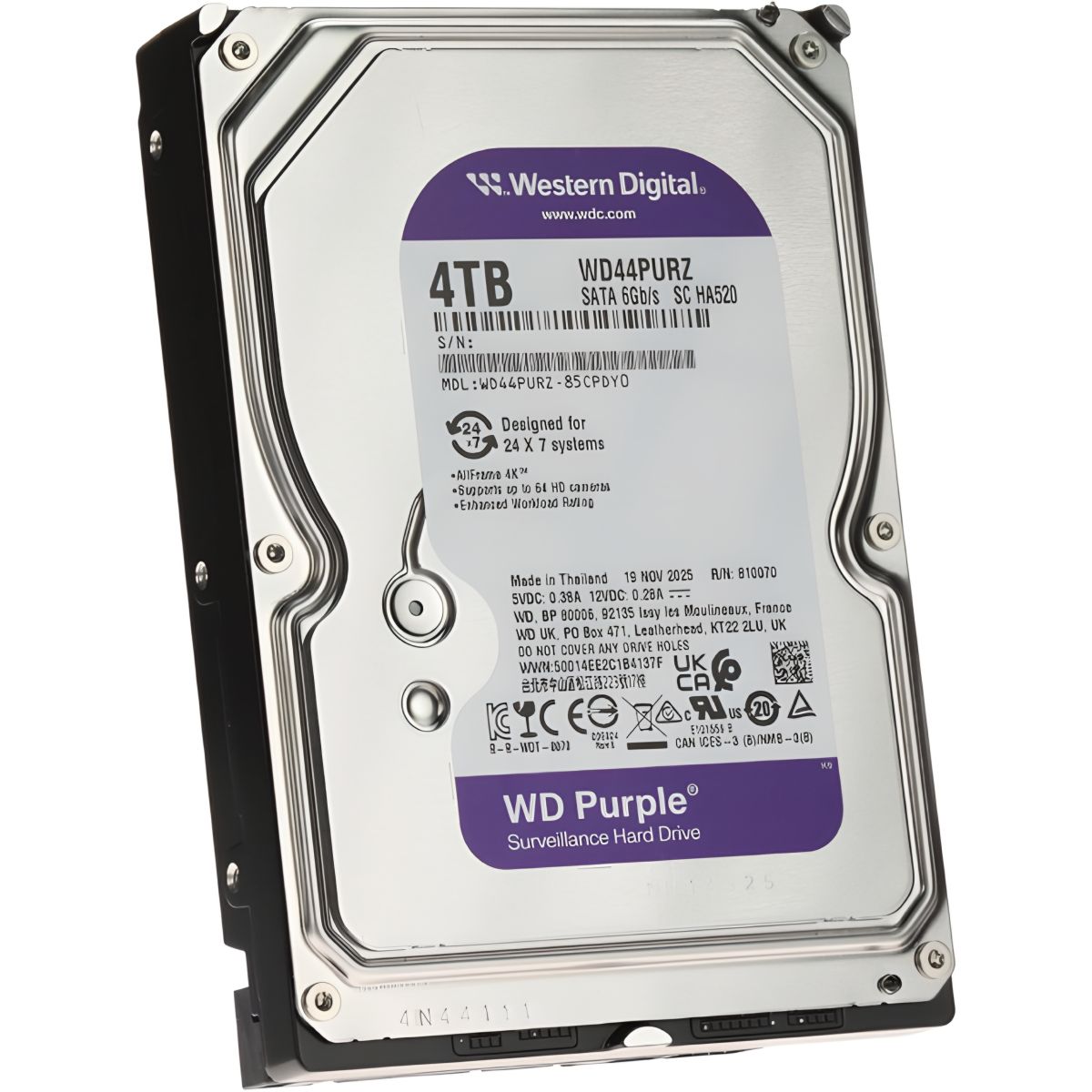 WD Purple 4TB hard disk za video nadzor CMR 128MB WD44PURZ