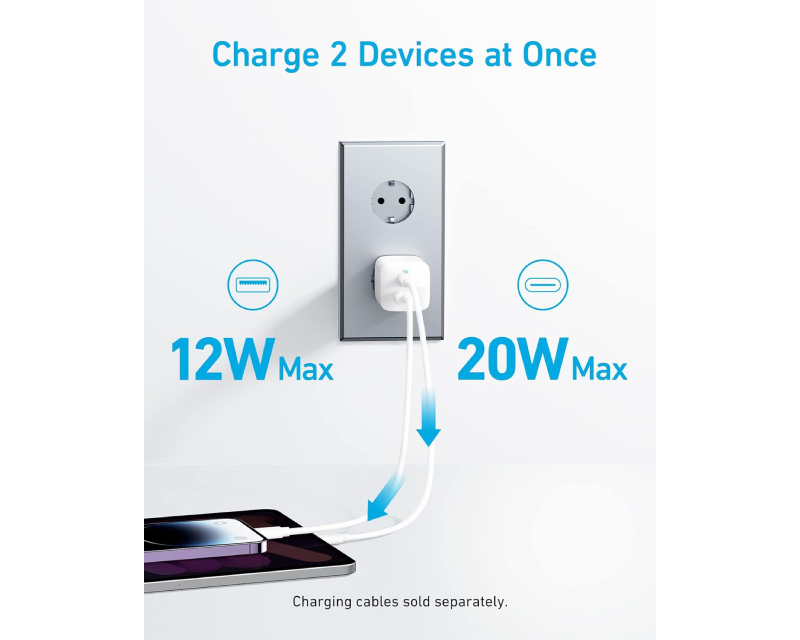 Anker 33W punjač USB-C i USB-A beli (MOB03215)