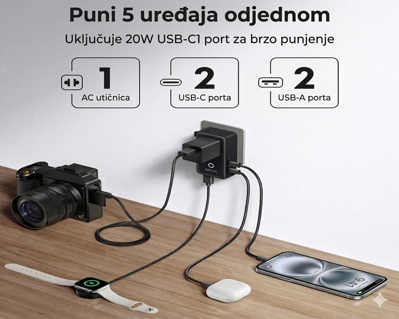 Anker 20W putni punjač sa univerzalnim utikačem (MOB03325)