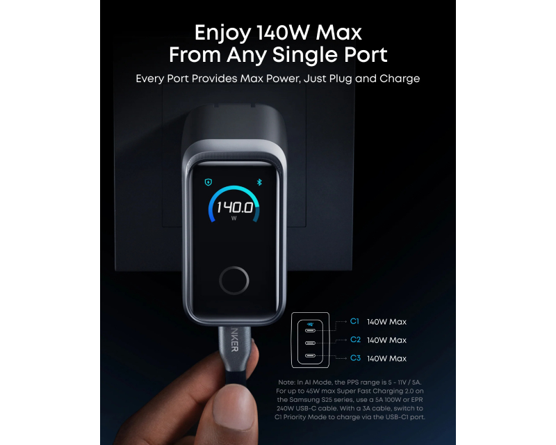 Anker 160W GaN punjač sa 3 USB-C porta (MOB03341)