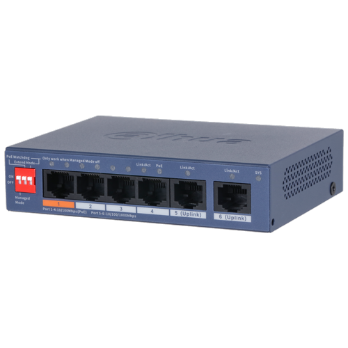 Dahua CS4006-4ET2GT cloud PoE switch 4 porta sa 2 gigabitna uplinka 60W - Oprema za video nadzor