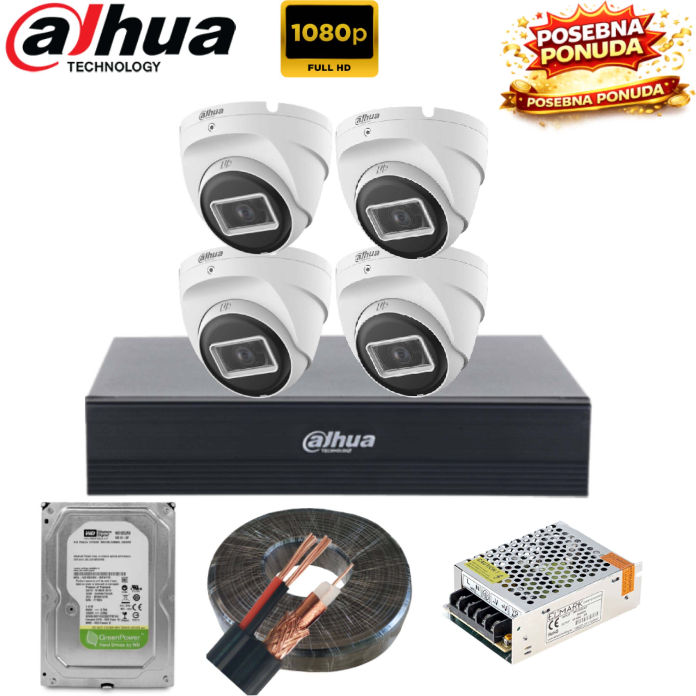 Komplet za video nadzor sa 4 kamere Dahua 1080p - Kompleti za video nadzor