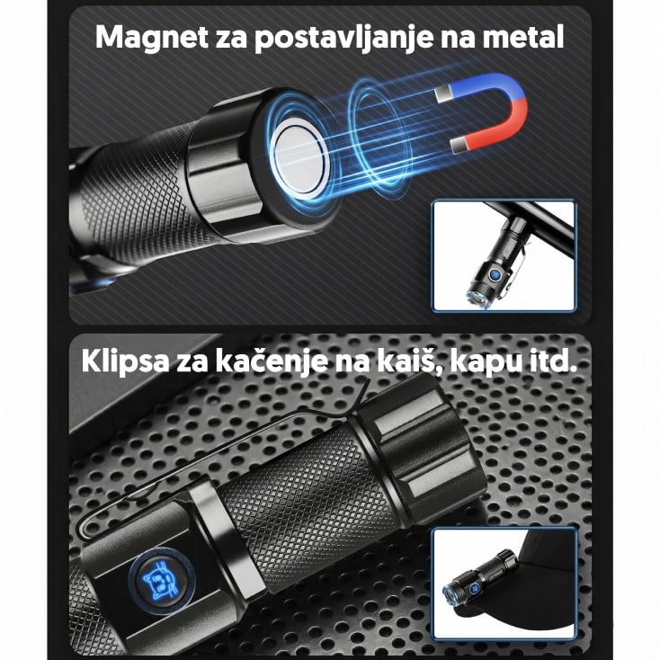 Kompaktna Punjiva LED Lampa XHP50, 650 lm, 80 m Domet, Magnet, USB-C, 52 g - Led lampe na baterije