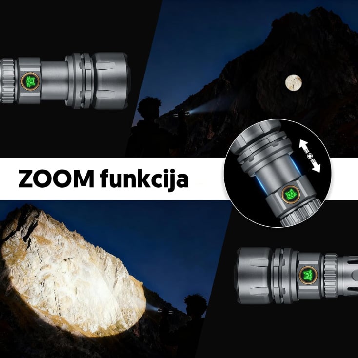 LED Baterijska Lampa 1500 lumena, Domet 700 m, Vodootporna, 5000 mAh, USB-C - Led lampe na baterije