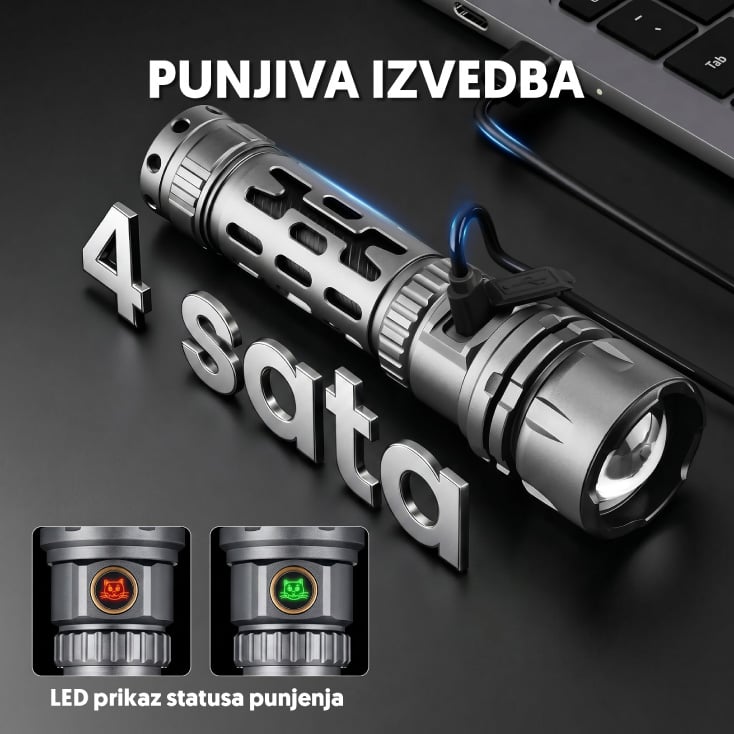 LED Baterijska Lampa 1500 lumena, Domet 700 m, Vodootporna, 5000 mAh, USB-C - Led lampe na baterije