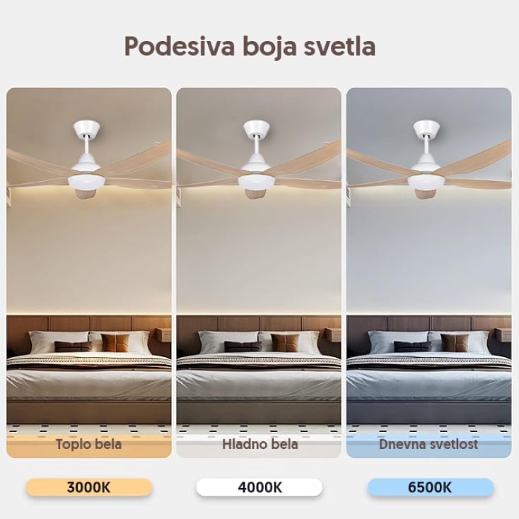 PROSTO Plafonski Ventilator 142cm sa LED Svetlom 50W Beli CFB5605L-5/50WH - Plafonski ventilatori