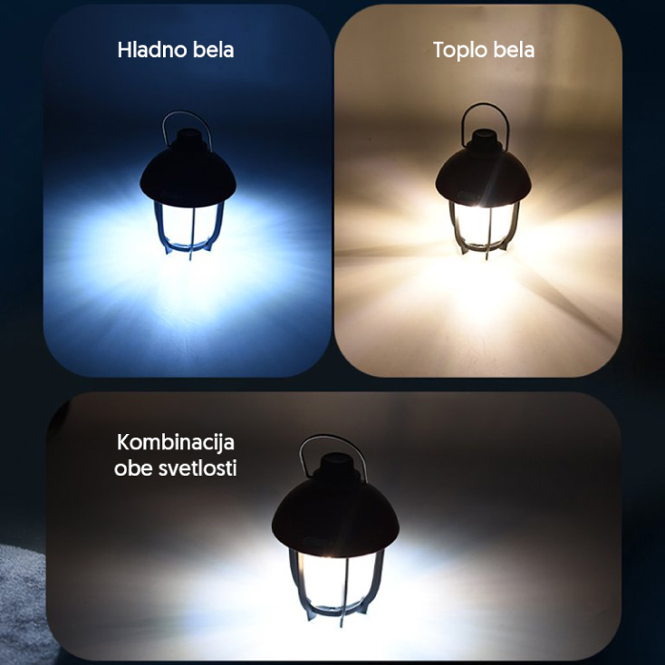 Prenosna Punjiva LED Kamping Lampa 3 Boje, Metalna Drška, Zelena - Led lampe na baterije