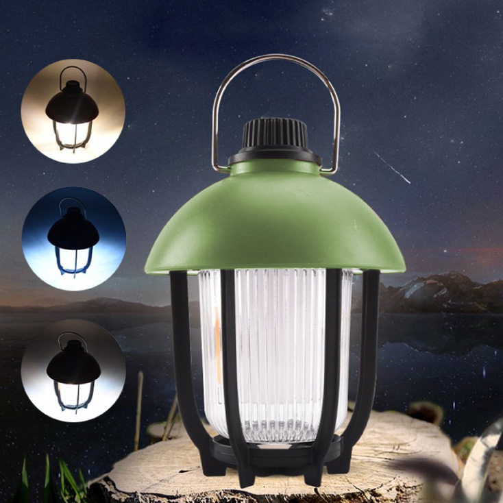 Prenosna Punjiva LED Kamping Lampa 3 Boje, Metalna Drška, Zelena - Led lampe na baterije