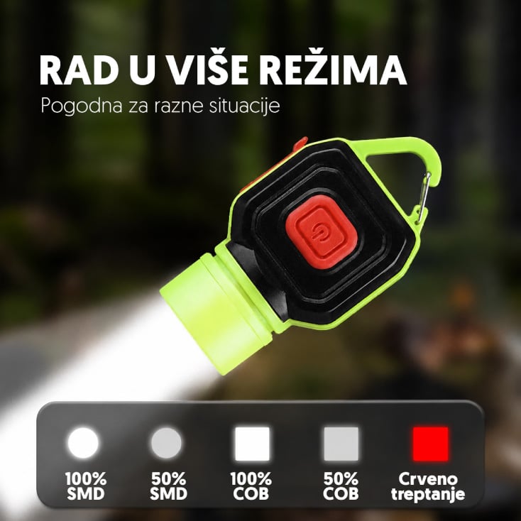 Punjiva Mini LED Lampa Privezak sa Zakačaljkom, COB plus SMD, USB-C, 30 g - Led lampe na baterije