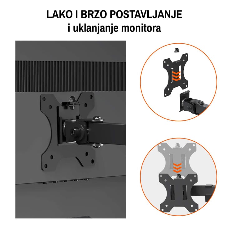 Stalak za monitor HOME MHZ11, 15-32 inča, do 8 kg, sa držačima kablova - Nosači za TV