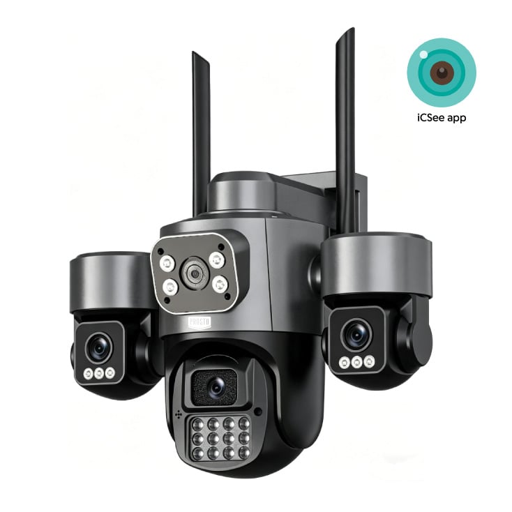 Wi-Fi tripl kamera 3x3MP, PTZ 355°, alarmno svetlo i sirena, IP65 (WFIP-KB3X3)
