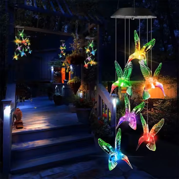 Solarna viseća LED lampa ptičice, RGB 70 cm