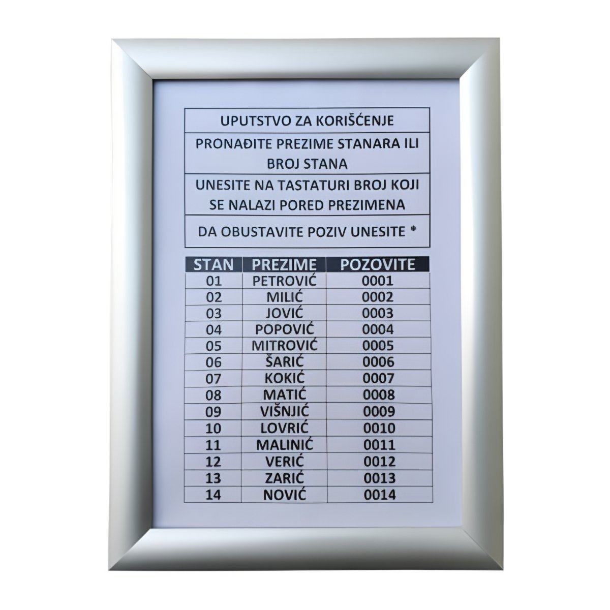TEH-TEL T927 ram za spisak stanara A5 za Q2/Q2C interfon, 240x180x10 mm