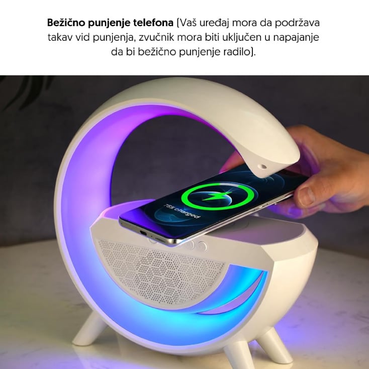 Bluetooth zvučnik sa RGB lampom i bežičnim punjačem