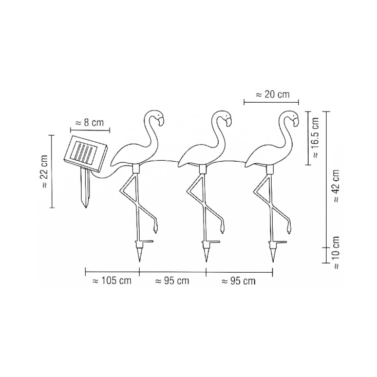 Solarne lampe flamingo, set 3 komada