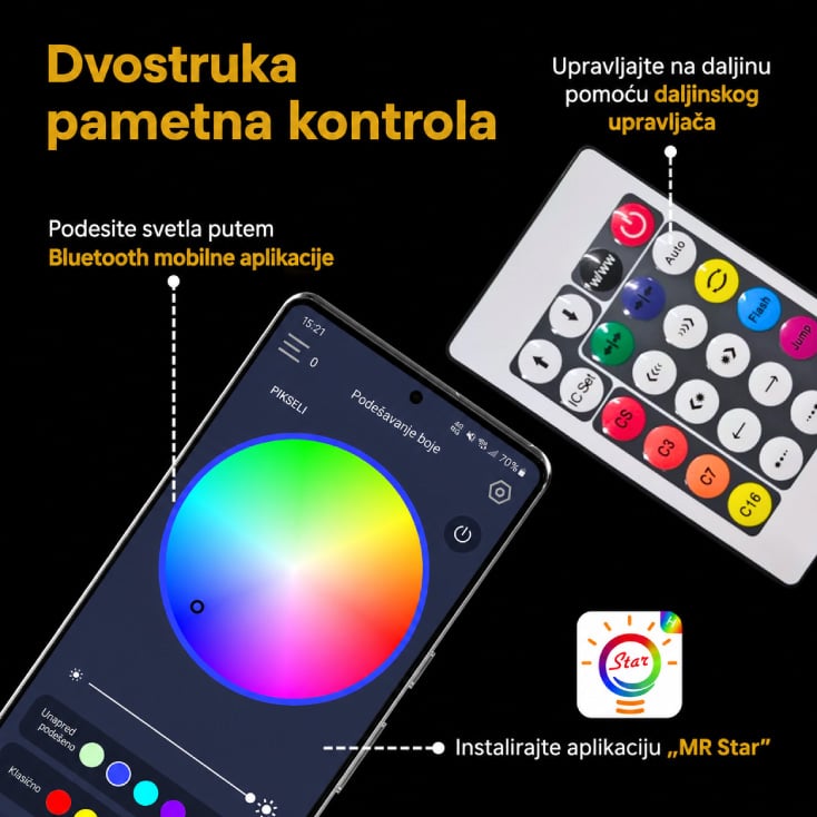 LED svetleći niz 9 m, 20 RGB kugli (USB, Bluetooth aplikacija)