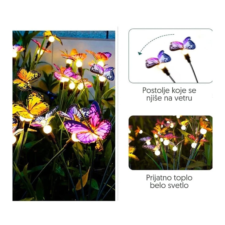 Solarne baštenske lampe leptiri, set 4 komada
