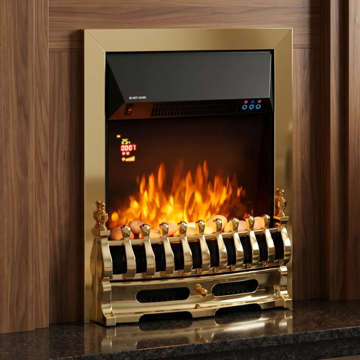 Ugradni električni kamin 1000/2000W zlatni HOME FKKI25G