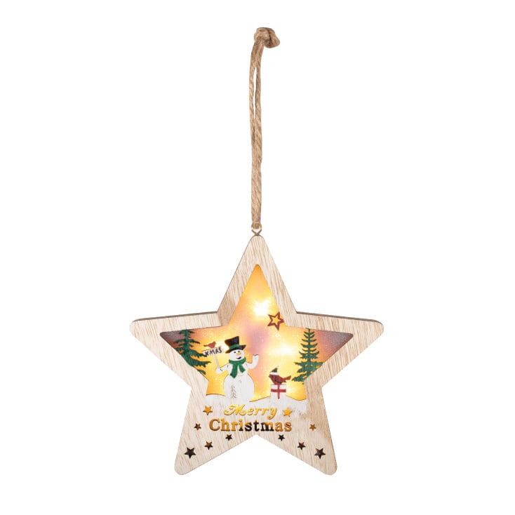 Home KLW17S drvena LED zvezda za prozor ili vrata sa sneškom, natpis Merry Christmas